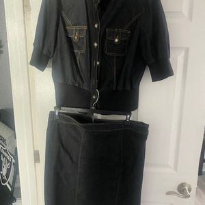 Bisou Bisou Jean Jacket XL & Jean Skirt Size 16